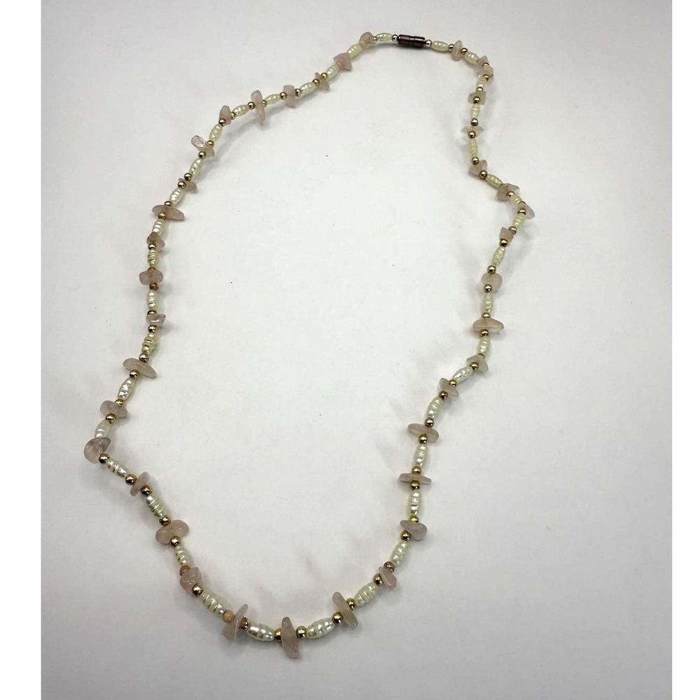 Vintage Pearl & Rose Beaded Necklace‎ – Delicate Natural Stone Jewelry